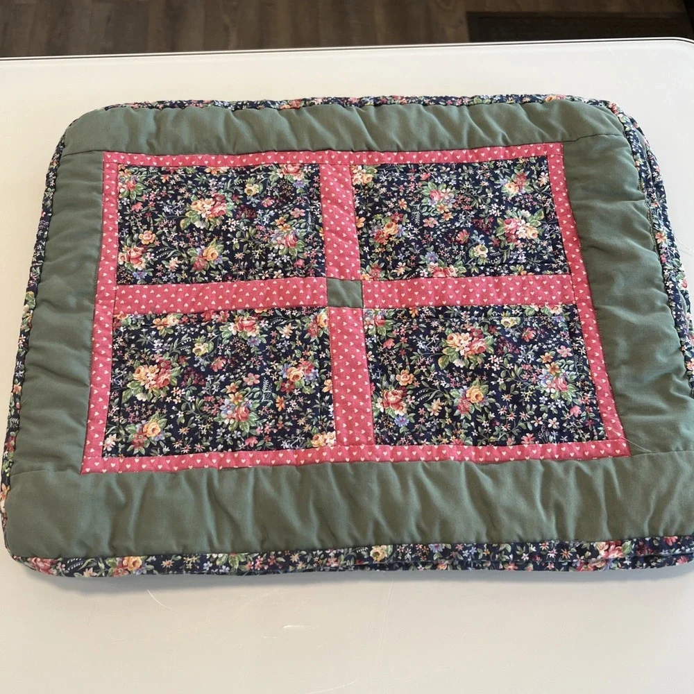 Handmade Quilted Placemats Four Olive Green Cottage Core Core Hearts Floral